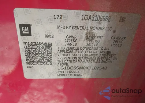 2019 Chevrolet Cruze Ls z USA, uszkodzony, nr VIN 1G1BC5SM0K7107548